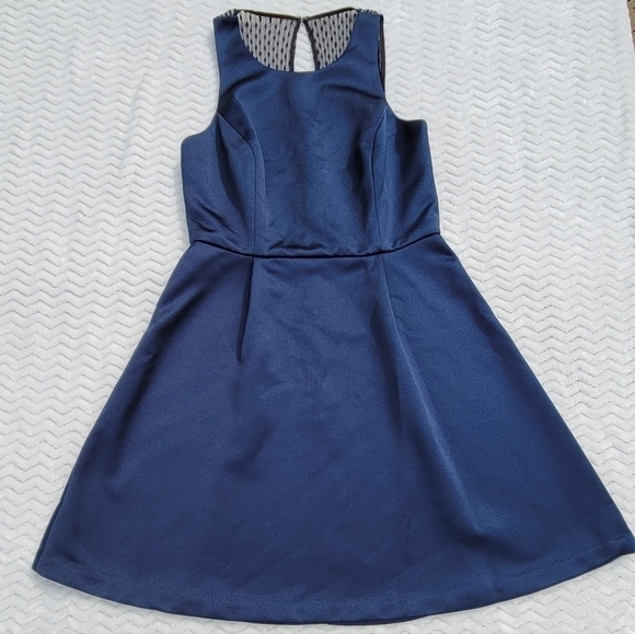 BCBGeneration Navy Fit/Flare Satin and Lace Dress Size 8 - Picture 1 of 13
